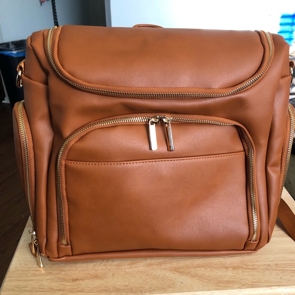 Brown Leather Diaper Bag Backpack